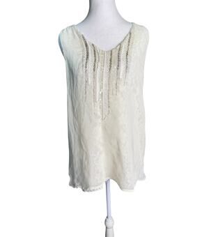 Miss Me Womens Lace Mesh Beaded Boho Top Small Asymmetrical Wrap Back Festival